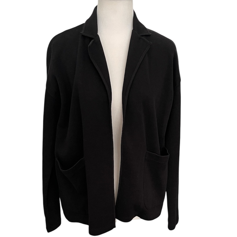 Ralph Lauren Chaps Black Open Heavy Sweater Blazer with Front Pockets